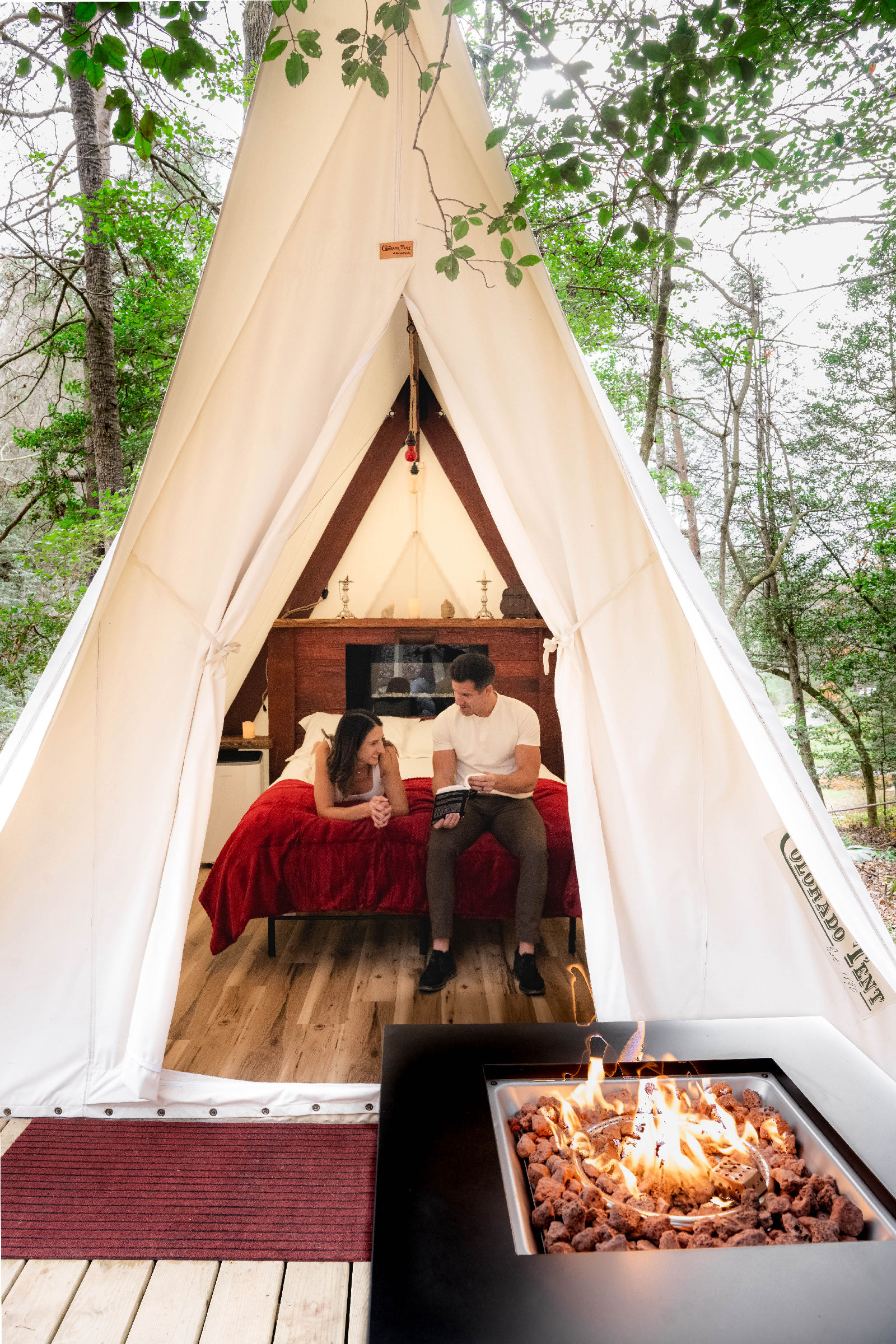 Glamping tent with fire pit at Wunderland Resort Old Fort NC